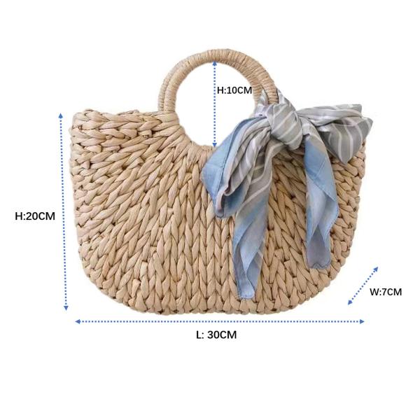 Round Wrist Beach Woven Bag , Handmade Crochet Handbags Corn Skin Material ODM