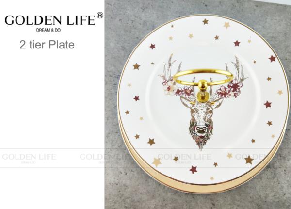 Kitchen Accessories Decorative Ceramic Plates Dinner Set Two Tier Fruit Plate Reindeer Head Style