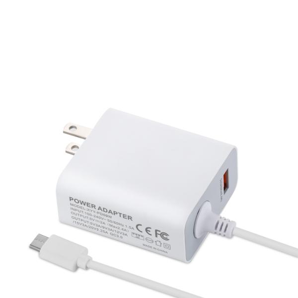 Chargeur mural USB-C US 60W avec câble fixe, adaptateur secteur Type-C haute vitesse pour smartphones, tablettes et ordinateurs portables