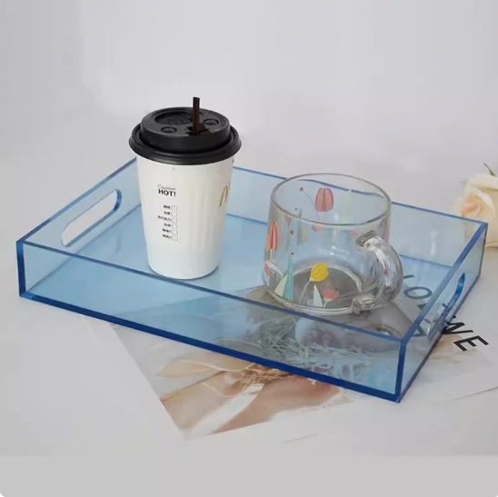 Spill Proof Design Clear Acrylic Serving Tray UV Resistant Coating For Versatile Use