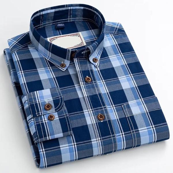                  Plaid Shirt Long Sleeve Check 100% Cotton Men′s Shirt Casual Formal Office Custom Tuxedo Shirt Couple Style             