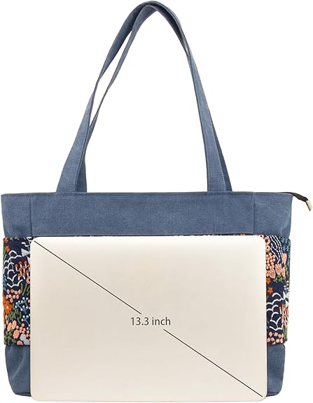 Embroidered Large Canvas Tote Bag for Women with Zipper Handmade Vintage Handbag Shoulder Bag