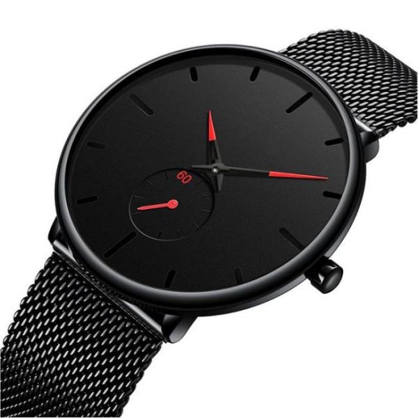 Mens 3atm Analogue Wrist Watch 40mm Quartz Black Minimalist Watch Stainless Steel