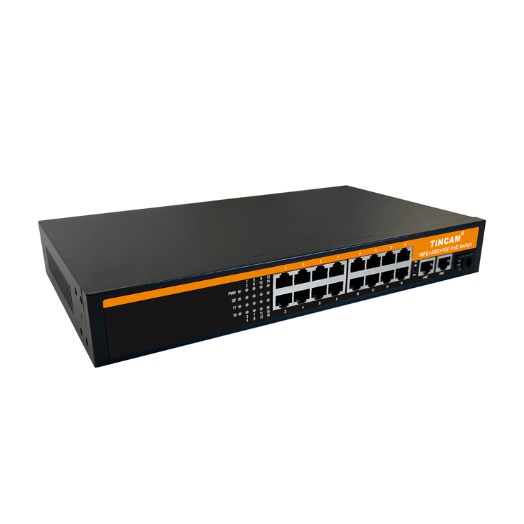 TiNCAM 19 Port PoE Switch 10/100Mbps 16 PoE Ports 2 Gigabit UPLINK 1 SFP Slot 100m/250m Transmission Modes 200W or 300W For IP Camera CCTV Surveillance TBC-PS4516N-3PF