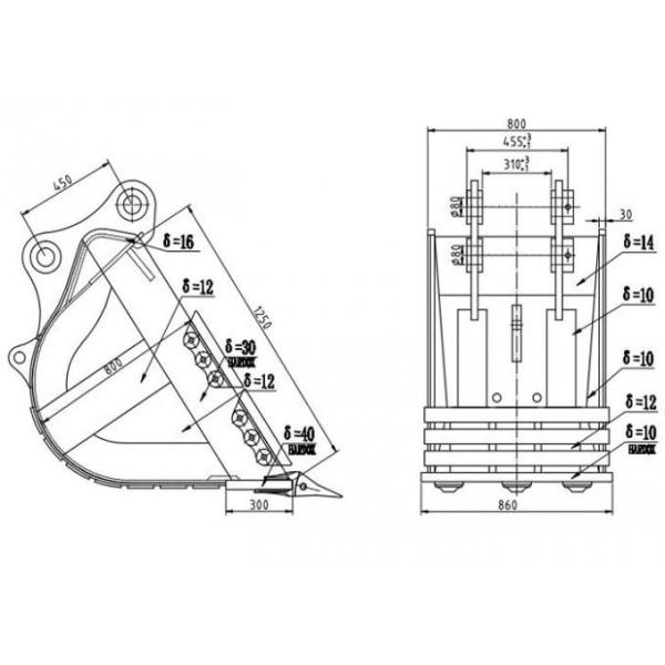 800mm Widthskid Steer Rock Bucket , Excavator Tilt Bucket Multi Function Customized