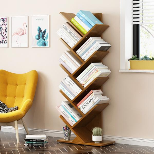 Living Room Bedroom Bookshelf in Tree Shaped Design 4 Layers Wooden Rack PANEL Wood Style