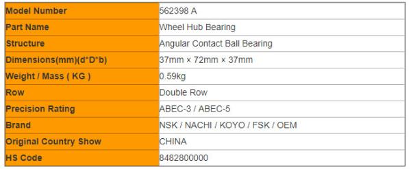 Angular Contact Ball Design 562398 A DAC37720437 IR-8088 BAH-0055 GB.12807.S10 Wheel Hub Bearing