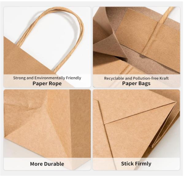 Eco-Friendly Custom Kraft Paper Gift Bags Brown Paper Bulk Packaging for Grocery Cakes Crafts