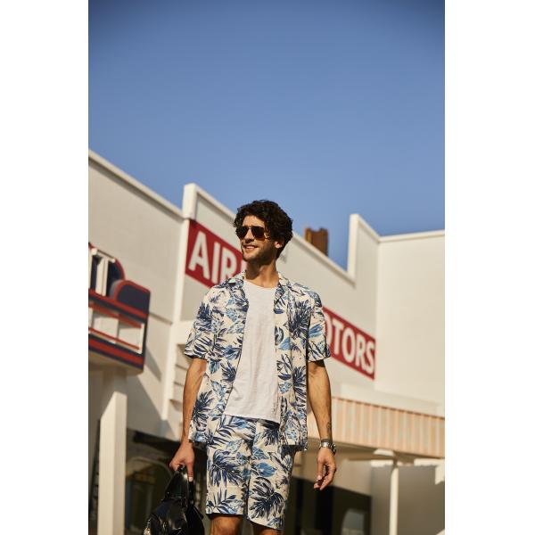 100% Linen Custom Hawaiian Shirts Blue Coolness Tropical Button Up Shirt