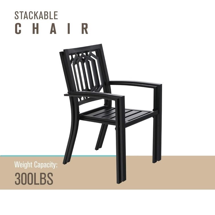Outdoor Dining Set with Stackable Chair AJUNION Metal Space Restaurant Furniture