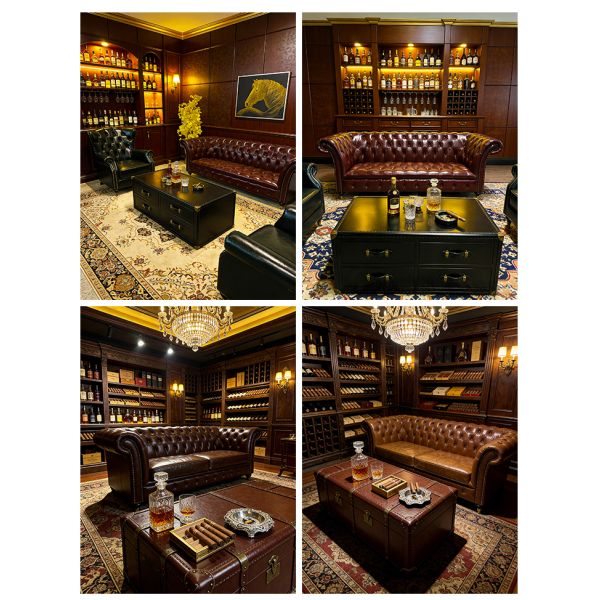 Nidea #863 American Industrial Style Art Hotel Cafe Genuine Leather Chesterfield Sofa Set 1 2 3 Seater Combination Living Room