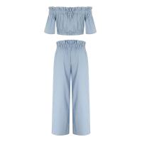 Factory customized New Navel Crop Flounces Short Sleeve Trousers Jean Suit For Women