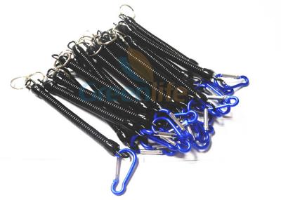 MM Plastic Cord Fishing Reel Lanyard , Aluminum Carabiner Coiled Lanyard Cord
