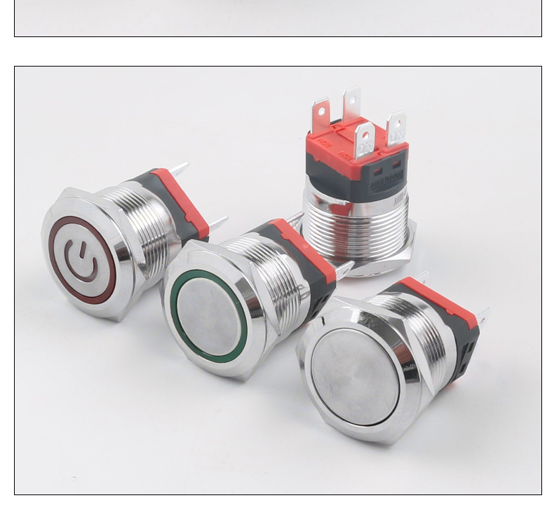 22MM Metal Push Button Switch 10A High Current 2NO Latching Momentary 4Pins Power Switch LED Wire IP65 Level Max Voltage 220V