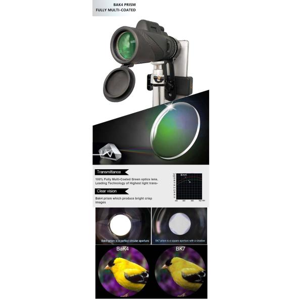 Phone Night Vision Thermal 12x50 Monocular Telescope HD Military With Phone Adapter