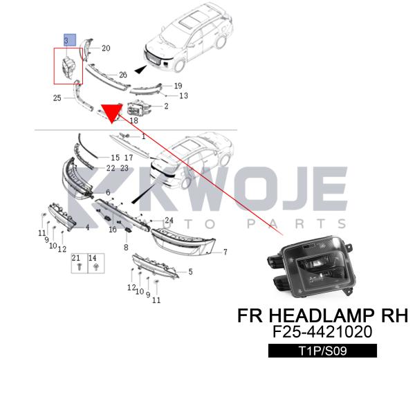 Jetour T1P/S09 Car Headlights OE F25-4421020 Replacement