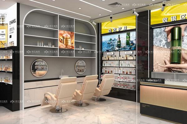 化粧品店デザイン 黒金 香水店小売ディスプレイ用棚 省スペース店舗デザイン