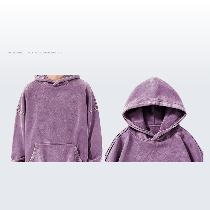Gradient Stone Wash Hoodies Drop Shoulder French Terry Crewneck Sweatshirt Oversized For Men