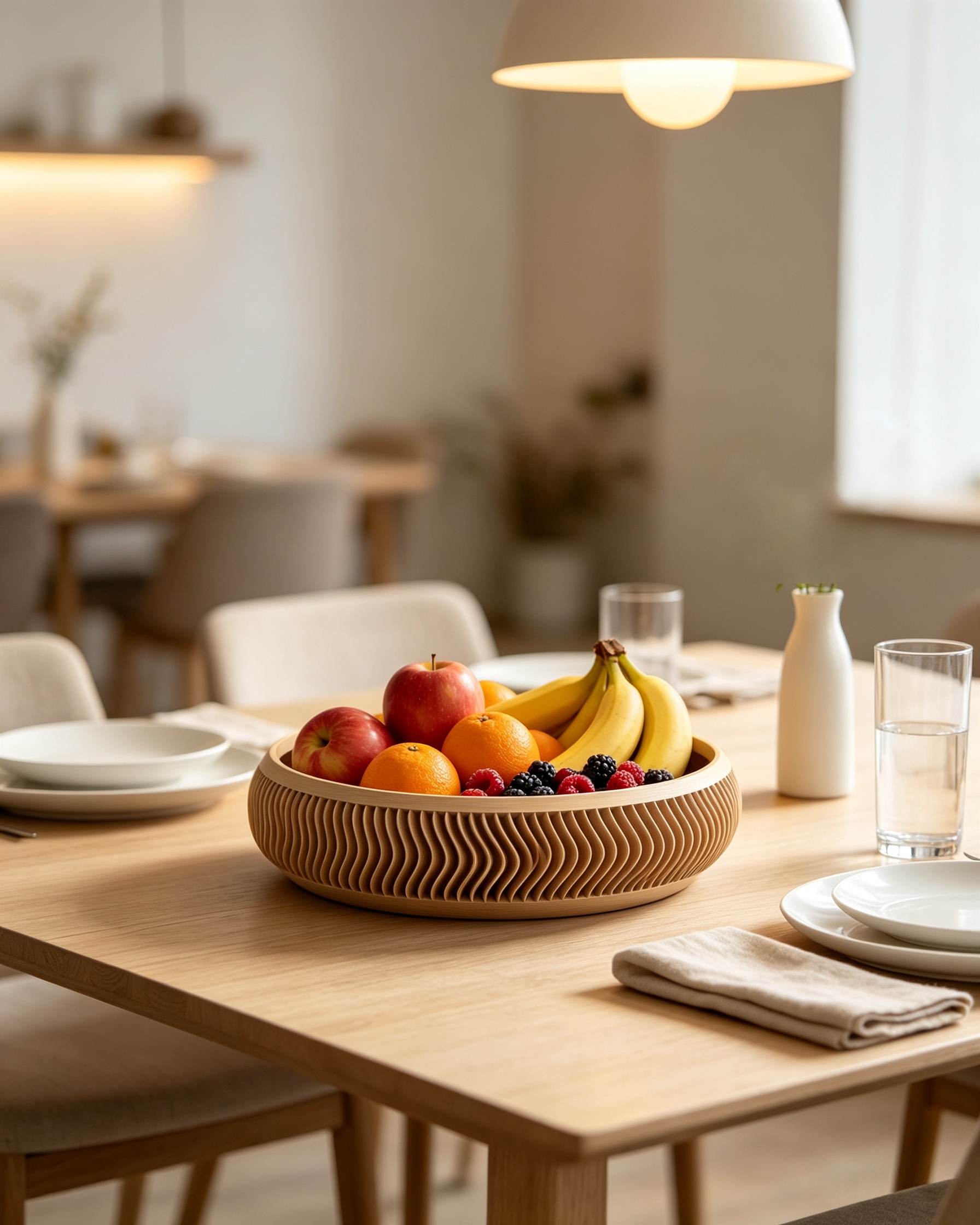 Wavy Textured 3d Printed Room Decor Lightweight Fruit Display 3D Printed Bowl