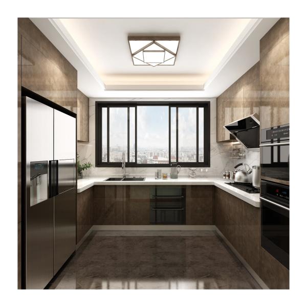 Customized Modern Style Smart Wood Modular Kitchen Cabinet Quartz Stone Countertop