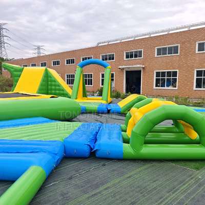 Commercial Modular Inflatable Water Park with Trampoline Slides Bridges Climbing Obstacles and Custom Lake Layout
