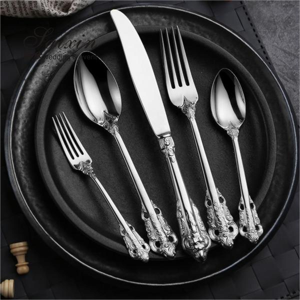 SX-GP-012 Luxo vintage de aço inoxidável faca garfo colher 4 peças conjunto talheres para festa de casamento jantar