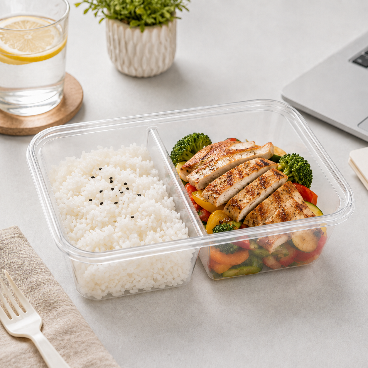 Two Compartment PP Lunch Box Lidded 750ml for Combo Meals