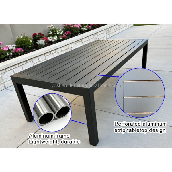 84-Inch Modern Minimalist Black Slat Rectangular Aluminum Coffee Table for Lounge Sofa Area