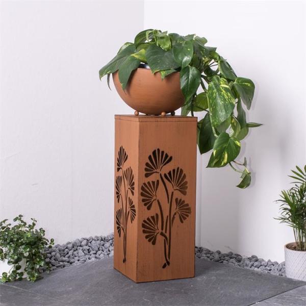 Outdoor Rust Metal Decorative Column Solar Light Box With Removable Plant Bowl