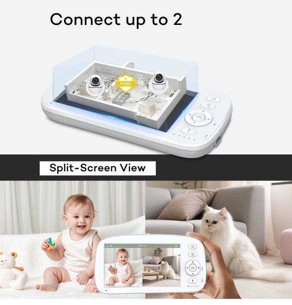 Moniteur pour bébé HD avec caméra 360° écran 5 pouces portée 300 mètres