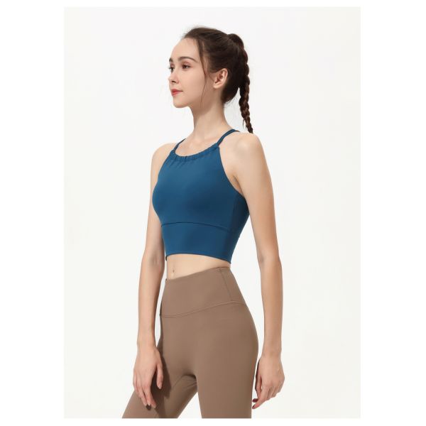 Crop Top Women's Teal Halter Neck Sports Bra High Support Moisture Wicking