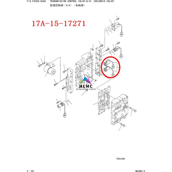 WA380-3 WA200-3 WA480-3 Wheel Loader Parts Solenoid Valve 17A-15-17271 17A-15-17270
