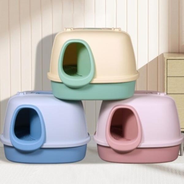 Arena para gatos azul amarillo rosa con boca grande, pasillo, caja de arena para gatos 3000g