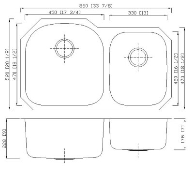 34*20-1/2 В раковине шара двойника Сс, двойной кухонной раковине Ундермоунт угла шара