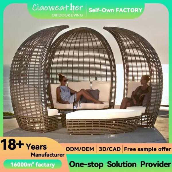 Customized Color Outdoor Rattan Aluminium Frame Sunbed for Park and Garden Furniture Reclining Sofa Bed