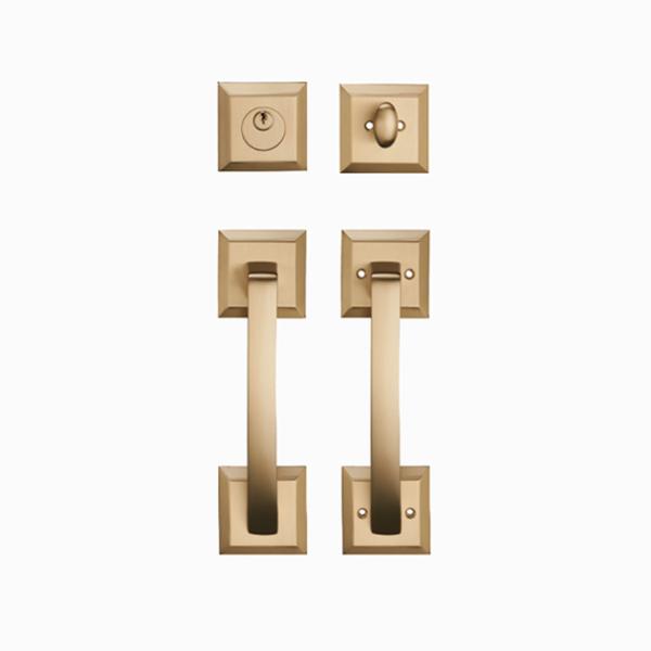 Brass Front Double Door Handle Lock Set Black Finish Modern Style