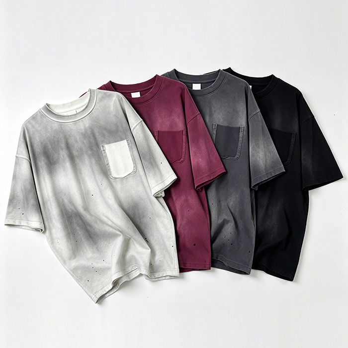 Mist Spray Vintage Wash T Shirt Gradient Streetwear Oversized T Shirt 275GSM