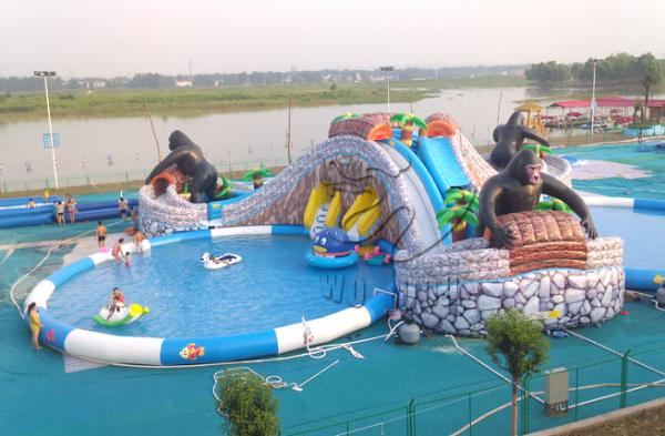 giant funny Inflatable water slide with pool