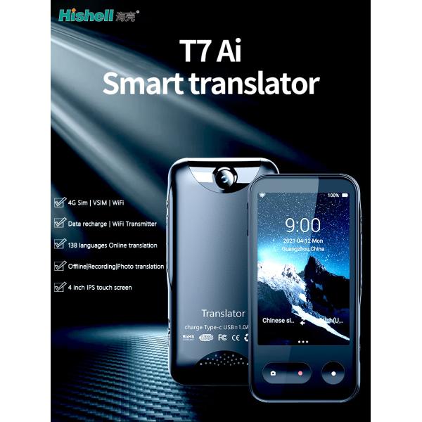 4000mAh Instant Portable Smart Voice Translator Black Color Multitouch