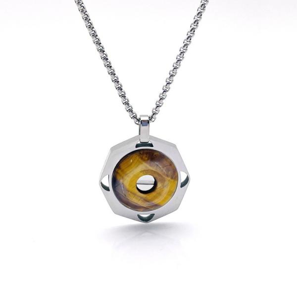Stainless steel men's tiger eye stone necklace retro pendant titanium steel lock chain