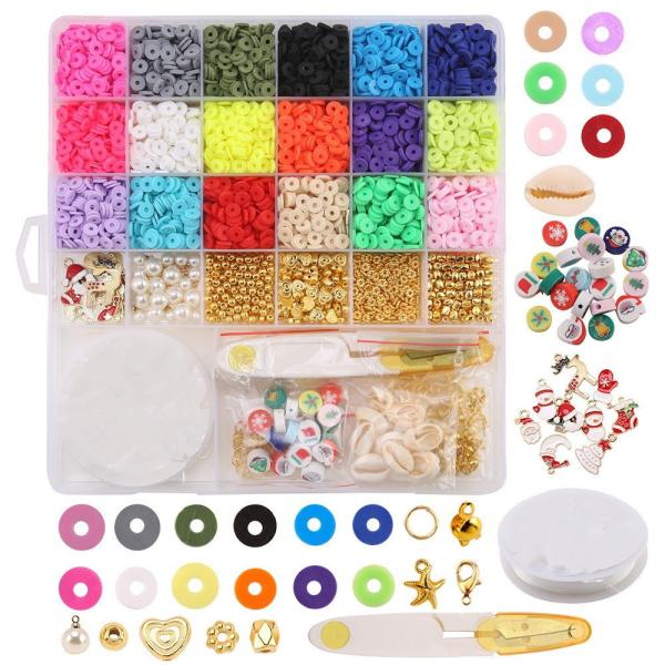 Polymer Clay Beads Flat Round in Round Shape for DIY Jewelry Making Kit Handmade Loops Bracelets Necklace Earring
