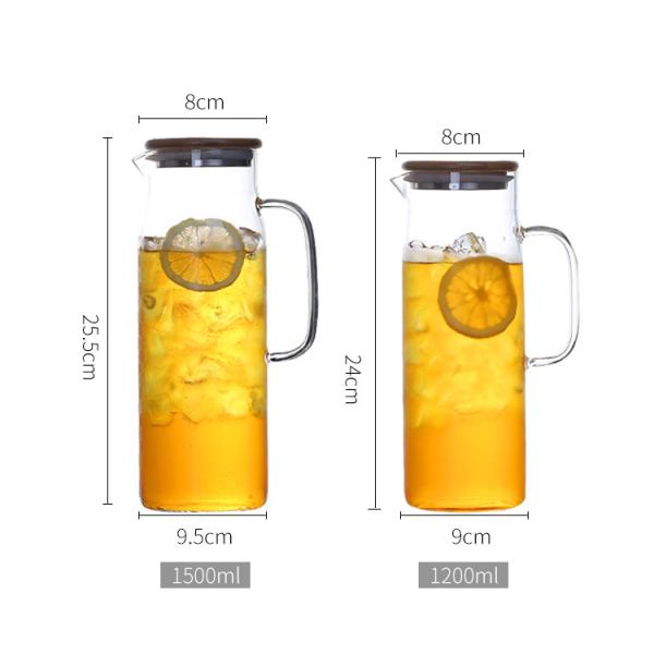 Heat Resistant Beverage Glass Water Pitcher Durable High With Bamboo Lid