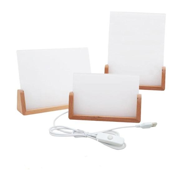 Acrylic Sublimation Photo Frames With Warm Color Light Wood Base Stand LED Night Lights