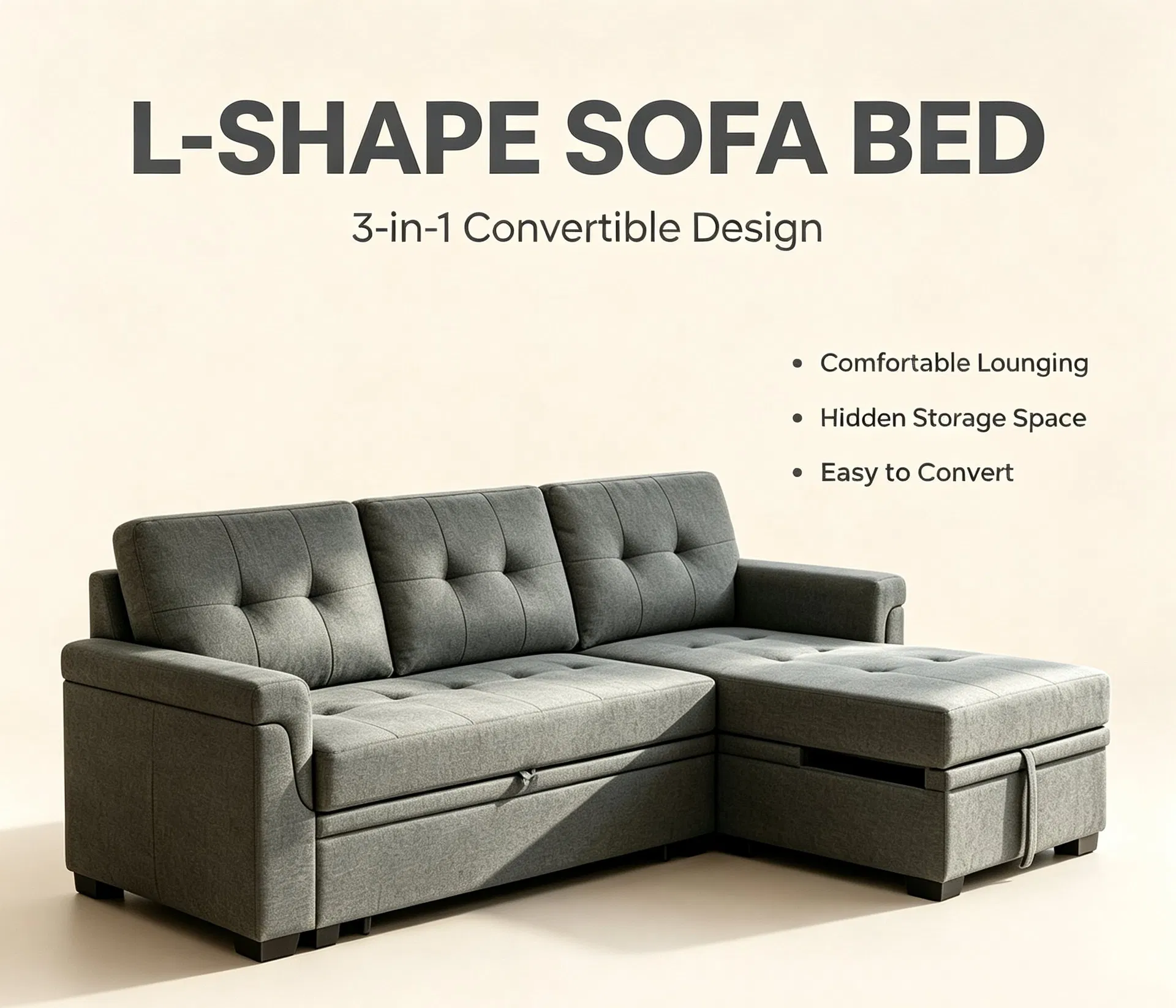 Double Arm Cup Holders Linen Pull out Sofa Bed for Holiday Home Interior