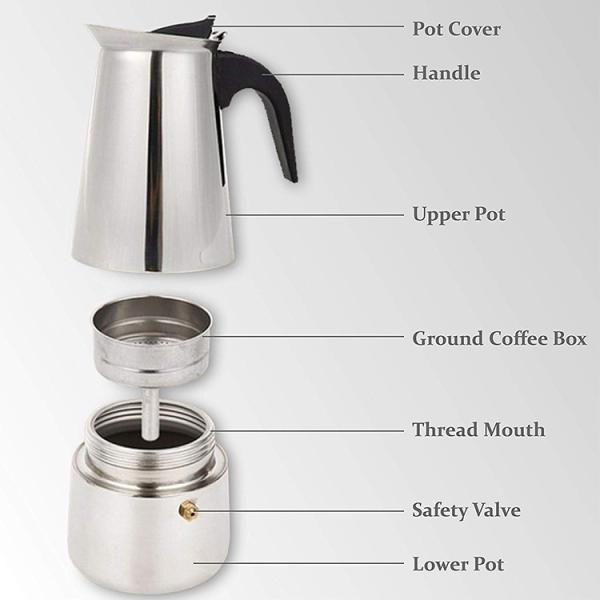 SGS 100ml To 450ml Mini Moka Pot Stainless Steel Stovetop Espresso Maker