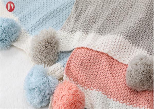 100% Cotton Organic Warm Baby knit Blanket Muslin Swaddle Baby Pom Pom throw
