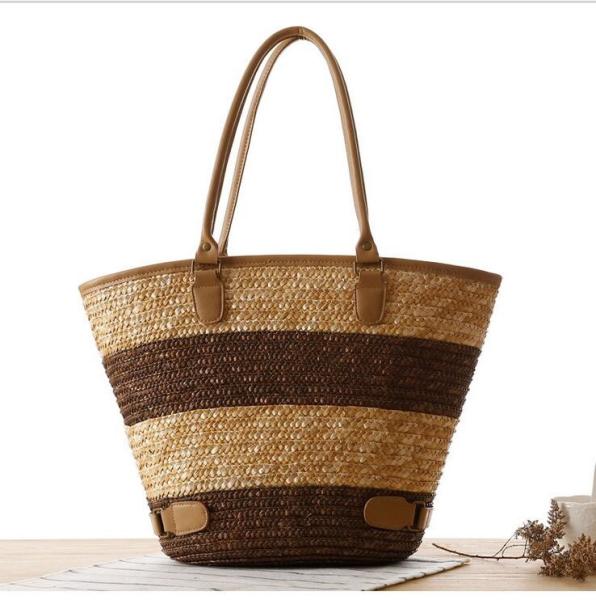 As senhoras da forma encalham o saco da cesta com punhos de couro personalizaram o verão novo Tote Straw Bag ocasional