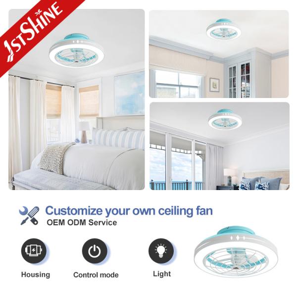 Ventilateur de plafond à profil bas 20 pouces ABS bleu avec télécommande et corps de lampe métallique