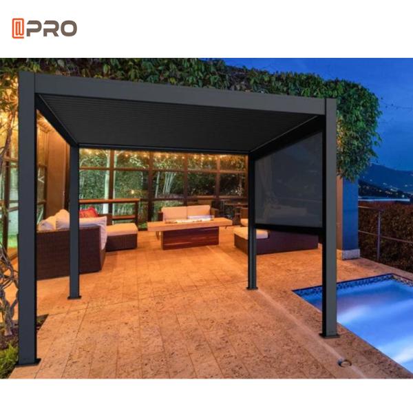 40db Electric Roof Gazebo LED Garden Louver Roof With Shade Screen Roller Blind