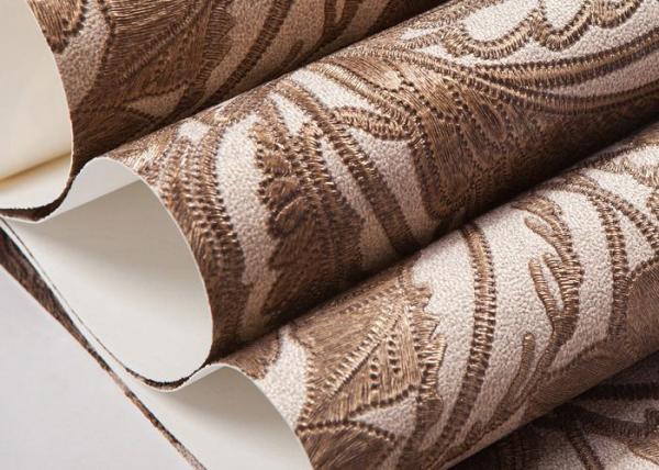 Classic Style Embossed Washable Vinyl Wallpaper with Chocolate color , CE ISO Compliant